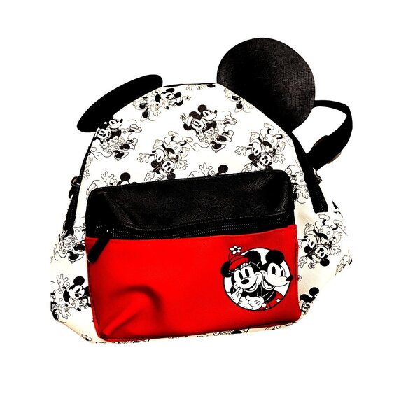 Disney Mickey & Minnie Mouse Mini Backpack With Ears - Black & Red With Front Zi - Picture 1 of 6